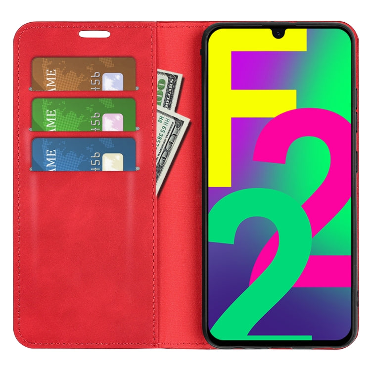 For Samsung Galaxy F22 Retro-skin Magnetic Suction Leather Case with Holder & Card Slots & Wallet