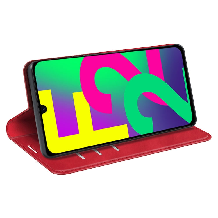 For Samsung Galaxy F22 Retro-skin Magnetic Suction Leather Case with Holder & Card Slots & Wallet