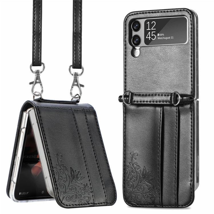 For Samsung Galaxy Z Flip 3 5G Diagonal Lanyard Embossed Card Phone Case