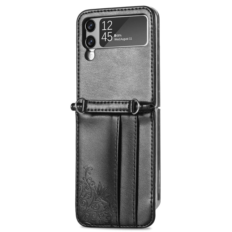 For Samsung Galaxy Z Flip 3 5G Diagonal Lanyard Embossed Card Phone Case
