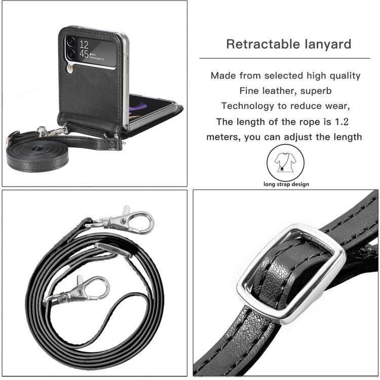For Samsung Galaxy Z Flip 3 5G Diagonal Lanyard Embossed Card Phone Case