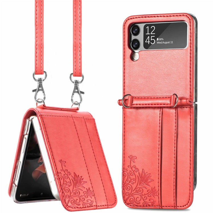 For Samsung Galaxy Z Flip 3 5G Diagonal Lanyard Embossed Card Phone Case