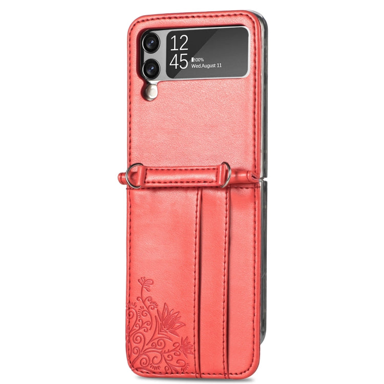For Samsung Galaxy Z Flip 3 5G Diagonal Lanyard Embossed Card Phone Case