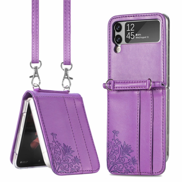 For Samsung Galaxy Z Flip 3 5G Diagonal Lanyard Embossed Card Phone Case