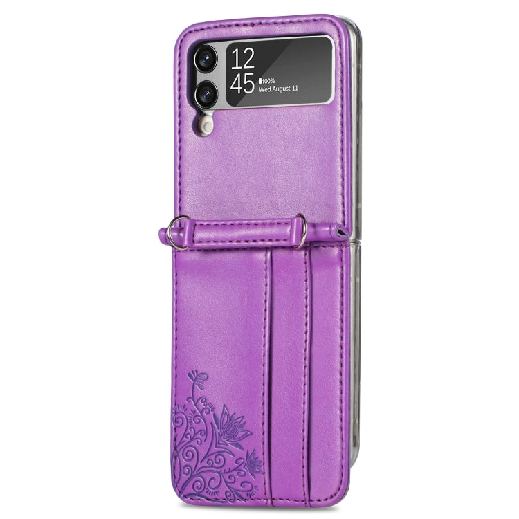 For Samsung Galaxy Z Flip 3 5G Diagonal Lanyard Embossed Card Phone Case
