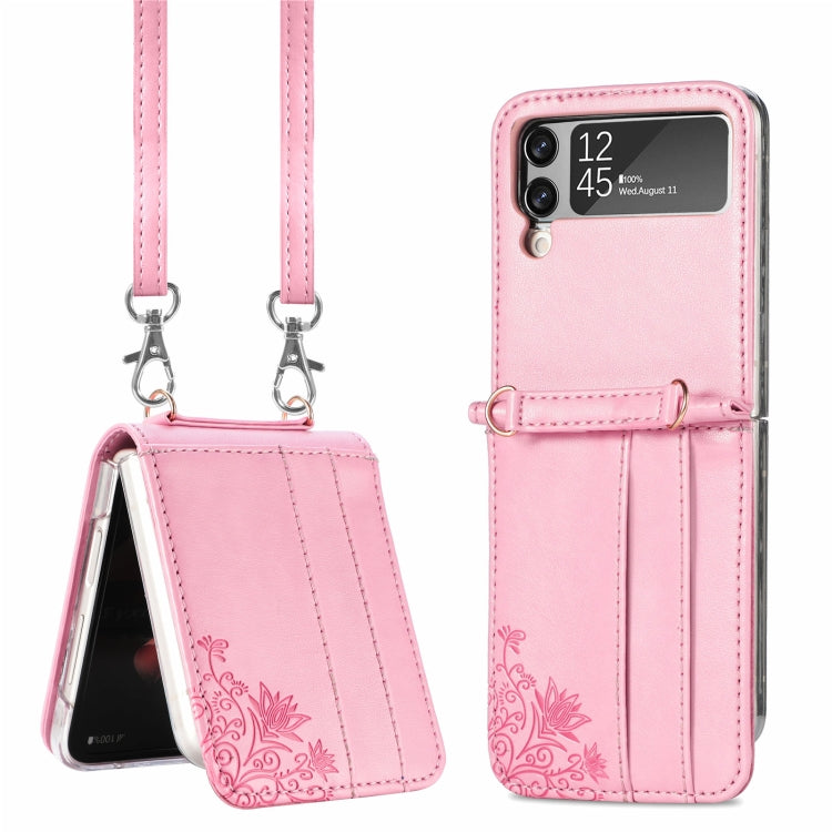 For Samsung Galaxy Z Flip 3 5G Diagonal Lanyard Embossed Card Phone Case