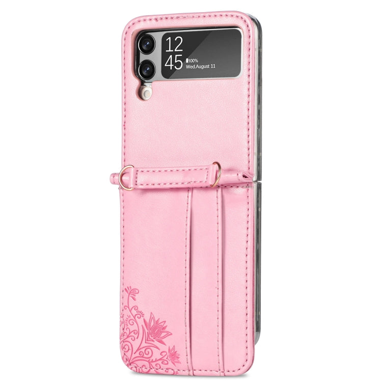 For Samsung Galaxy Z Flip 3 5G Diagonal Lanyard Embossed Card Phone Case