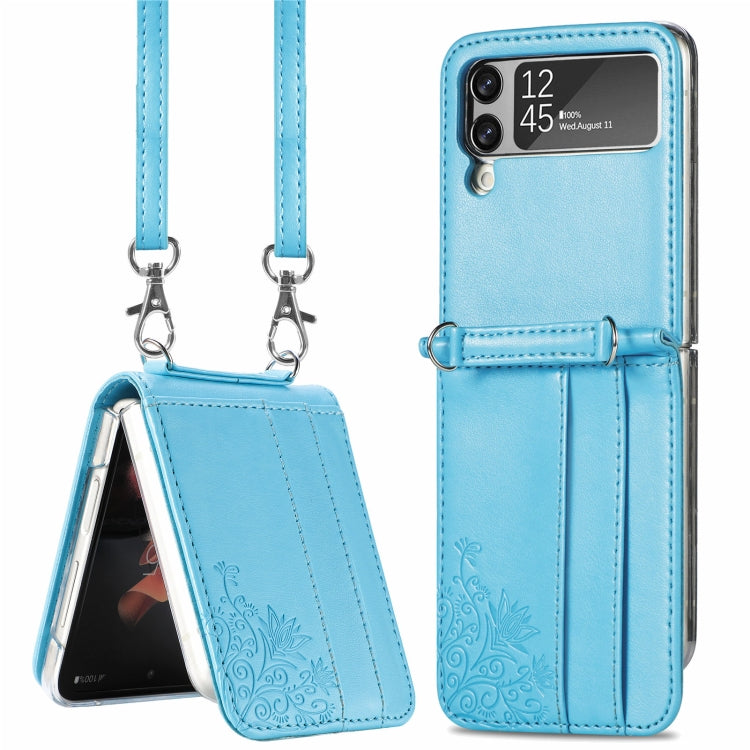 For Samsung Galaxy Z Flip 3 5G Diagonal Lanyard Embossed Card Phone Case