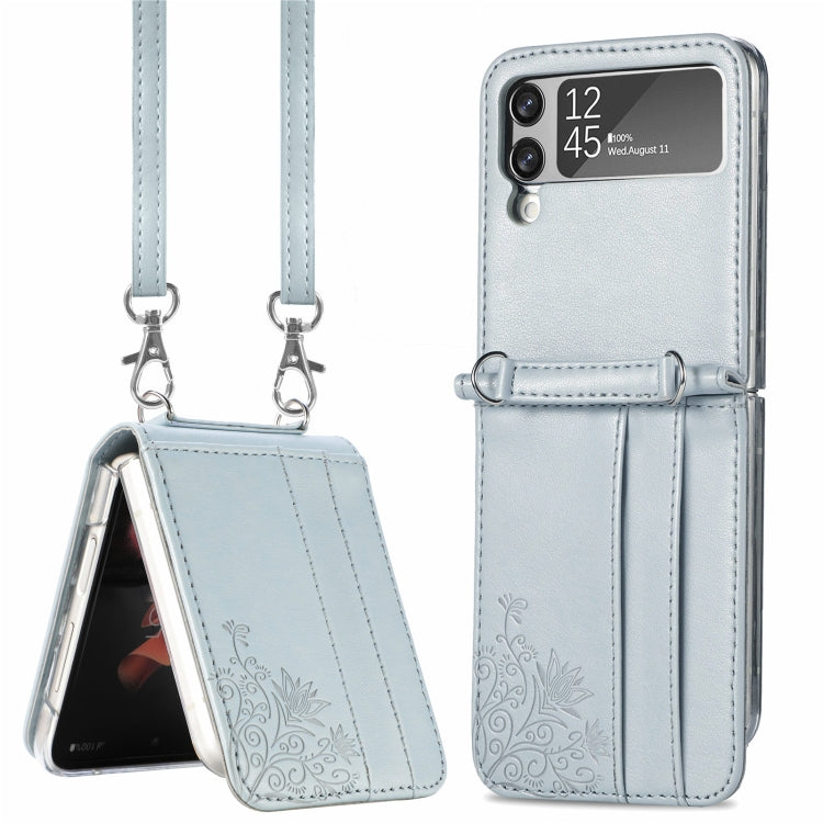 For Samsung Galaxy Z Flip 3 5G Diagonal Lanyard Embossed Card Phone Case