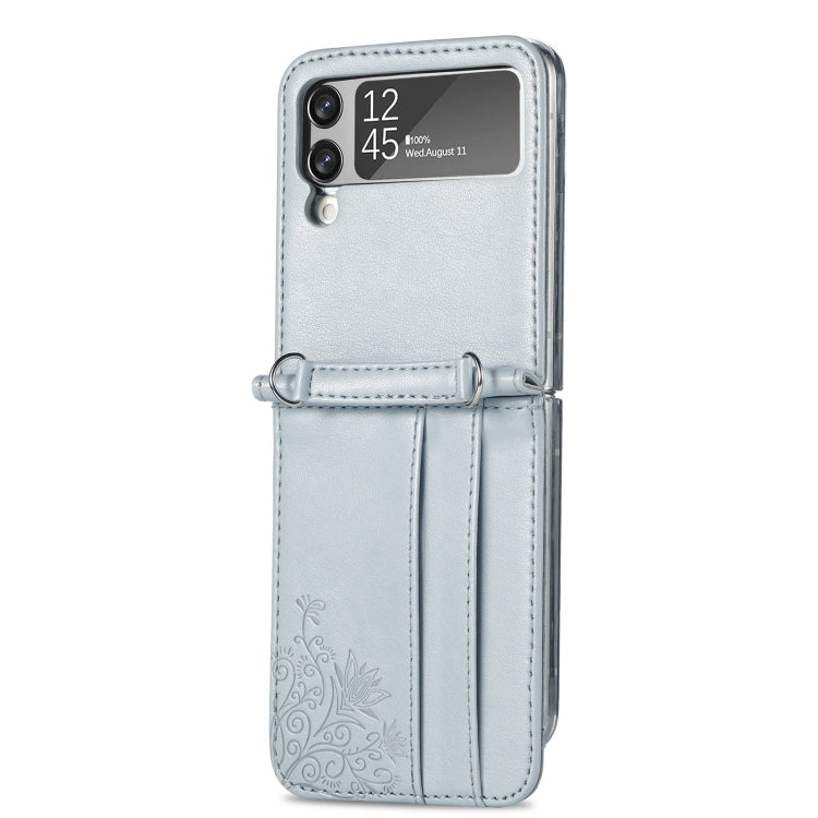 For Samsung Galaxy Z Flip 3 5G Diagonal Lanyard Embossed Card Phone Case
