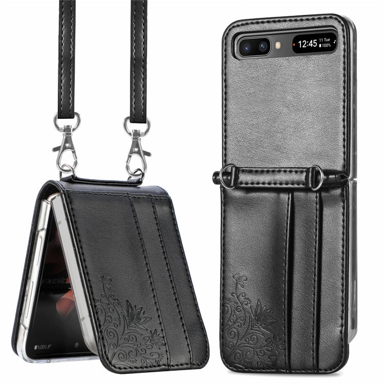 For Samsung Galaxy Z Flip 5G Diagonal Lanyard Embossed Card Phone Case