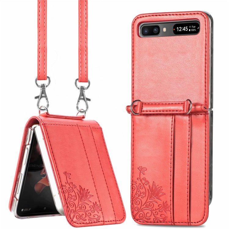 For Samsung Galaxy Z Flip 5G Diagonal Lanyard Embossed Card Phone Case