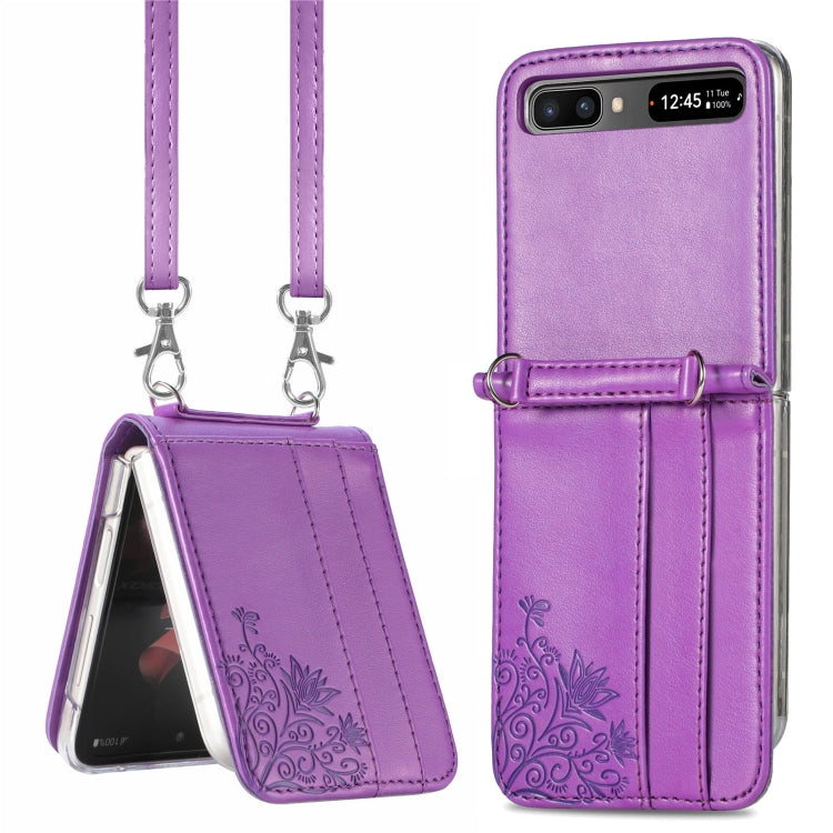 For Samsung Galaxy Z Flip 5G Diagonal Lanyard Embossed Card Phone Case
