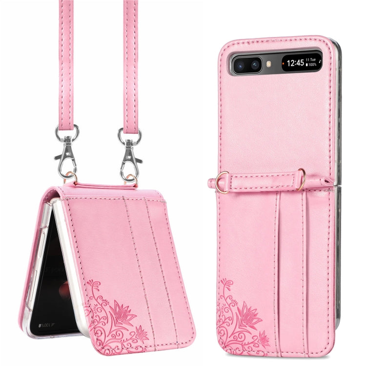 For Samsung Galaxy Z Flip 5G Diagonal Lanyard Embossed Card Phone Case