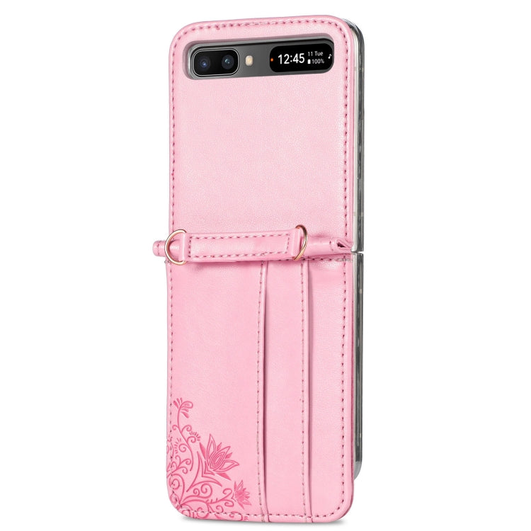 For Samsung Galaxy Z Flip 5G Diagonal Lanyard Embossed Card Phone Case