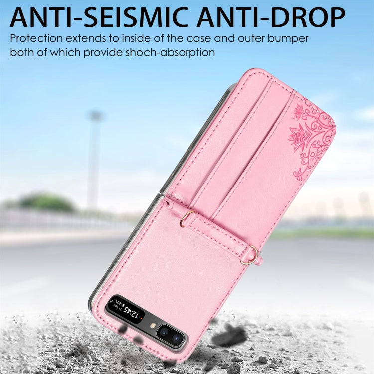For Samsung Galaxy Z Flip 5G Diagonal Lanyard Embossed Card Phone Case