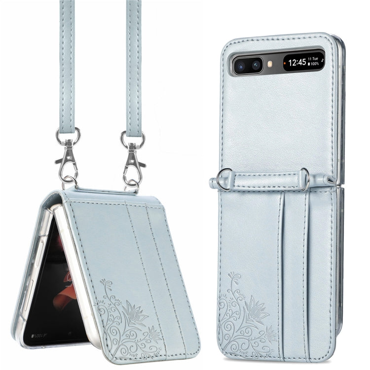For Samsung Galaxy Z Flip 5G Diagonal Lanyard Embossed Card Phone Case