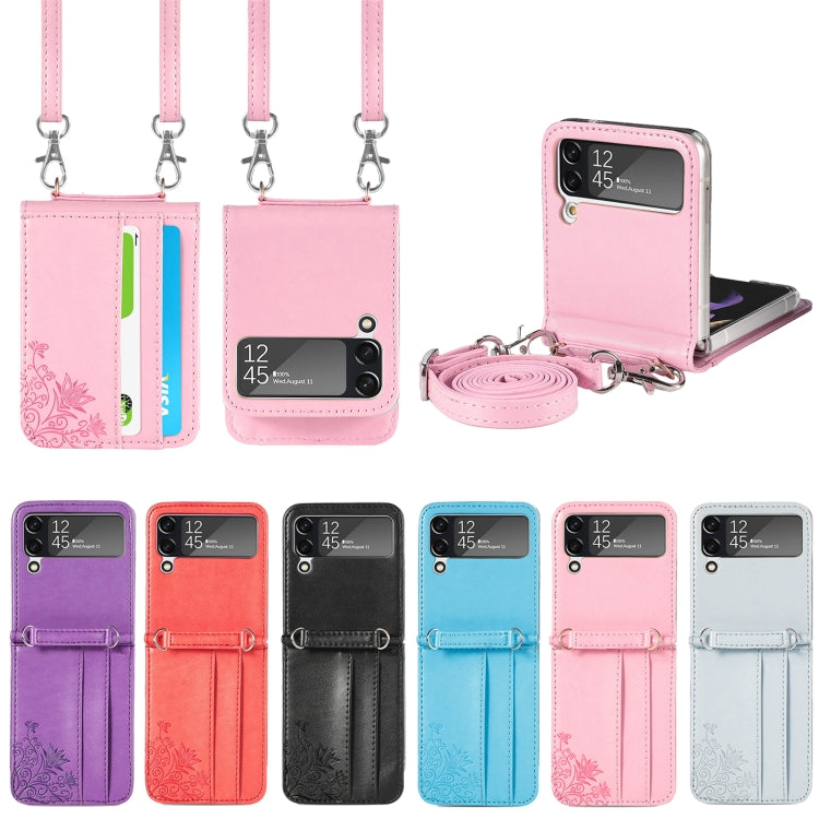 For Samsung Galaxy Z Flip 5G Diagonal Lanyard Embossed Card Phone Case