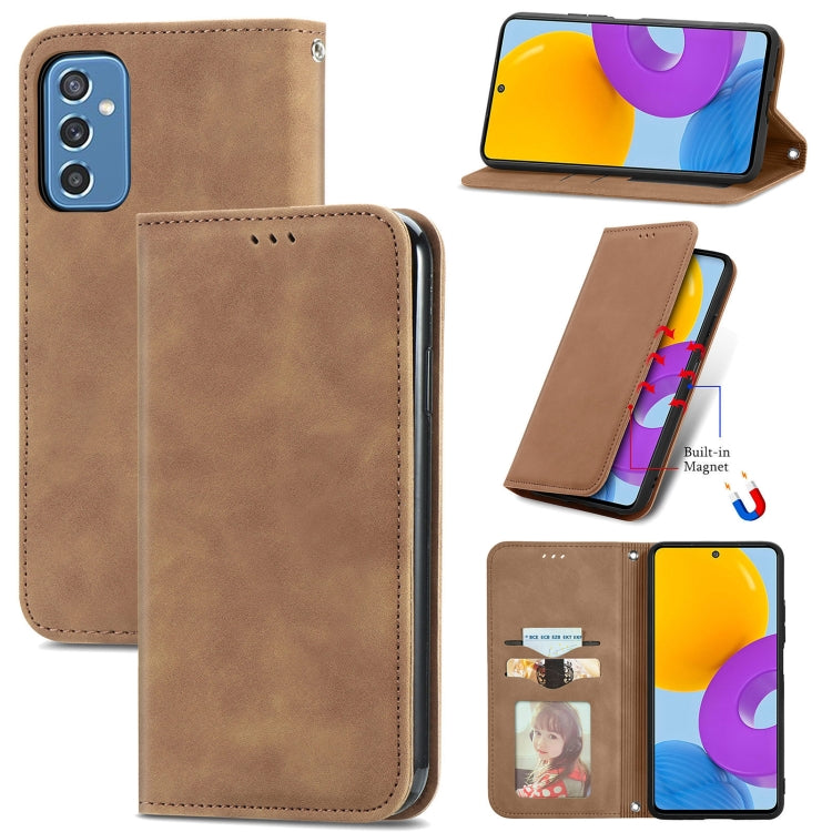For Samsung Galaxy M52 5G Retro Skin Feel Magnetic Horizontal Flip Leather Case with Holder & Card Slots & Wallet & Photo Frame