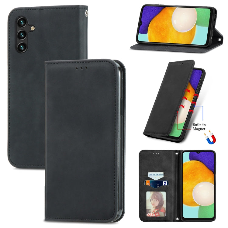 For Samsung Galaxy A13 5G Retro Skin Feel Magnetic Horizontal Flip Leather Case with Holder & Card Slots & Wallet & Photo Frame