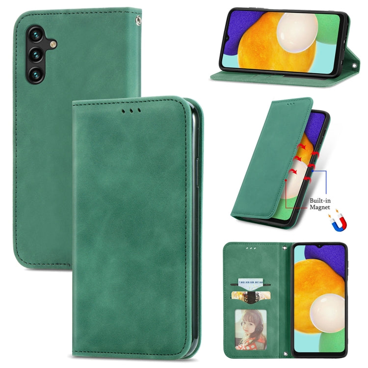 For Samsung Galaxy A13 5G Retro Skin Feel Magnetic Horizontal Flip Leather Case with Holder & Card Slots & Wallet & Photo Frame