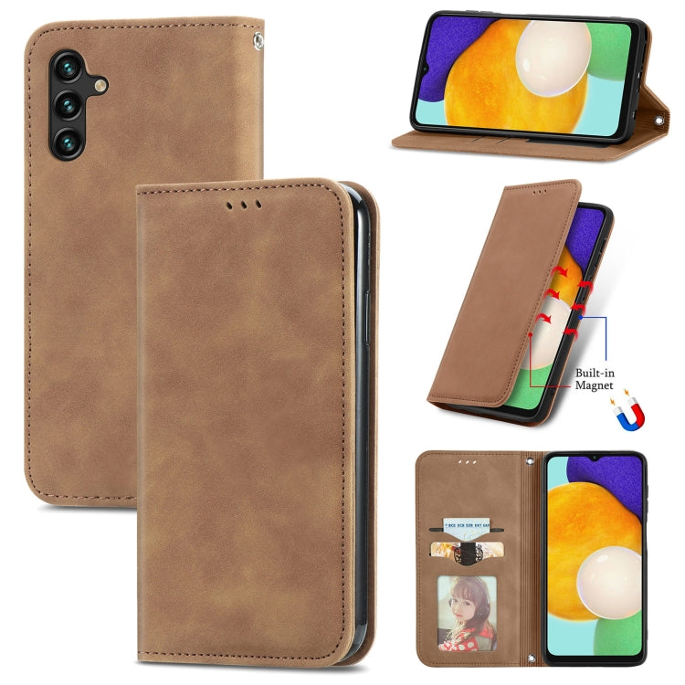 For Samsung Galaxy A13 5G Retro Skin Feel Magnetic Horizontal Flip Leather Case with Holder & Card Slots & Wallet & Photo Frame