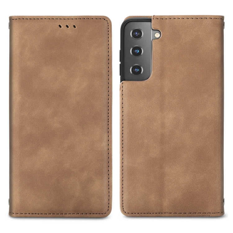 For Samsung Galaxy S22 5G Retro Skin Feel Magnetic Horizontal Flip Leather Case with Holder & Card Slots & Wallet & Photo Frame
