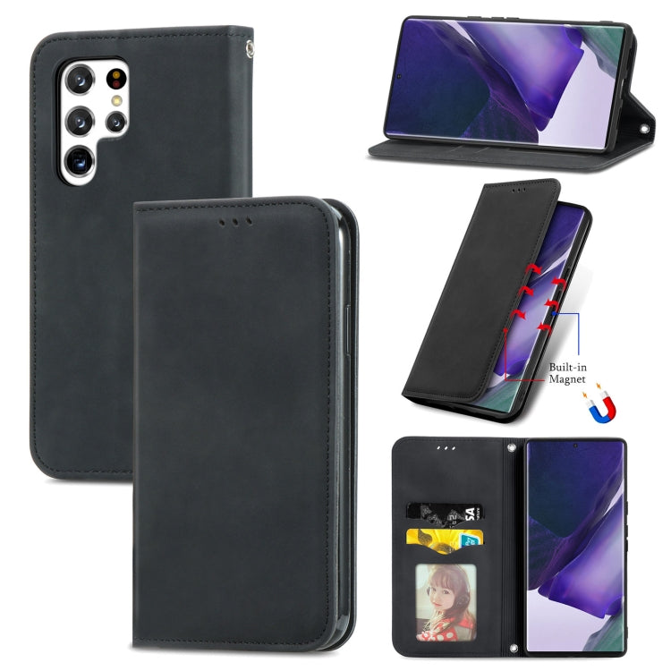 For Samsung Galaxy S22 Ultra 5G Retro Skin Feel Magnetic Horizontal Flip Leather Case with Holder & Card Slots & Wallet & Photo Frame
