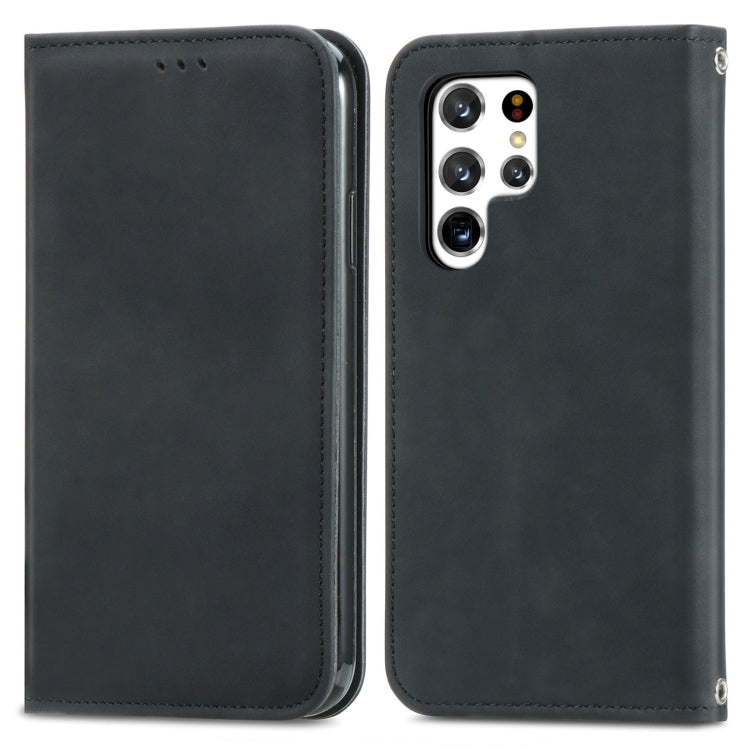 For Samsung Galaxy S22 Ultra 5G Retro Skin Feel Magnetic Horizontal Flip Leather Case with Holder & Card Slots & Wallet & Photo Frame