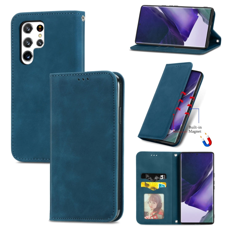 For Samsung Galaxy S22 Ultra 5G Retro Skin Feel Magnetic Horizontal Flip Leather Case with Holder & Card Slots & Wallet & Photo Frame