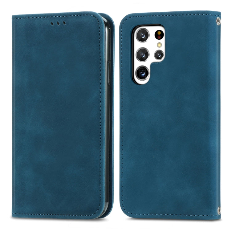 For Samsung Galaxy S22 Ultra 5G Retro Skin Feel Magnetic Horizontal Flip Leather Case with Holder & Card Slots & Wallet & Photo Frame