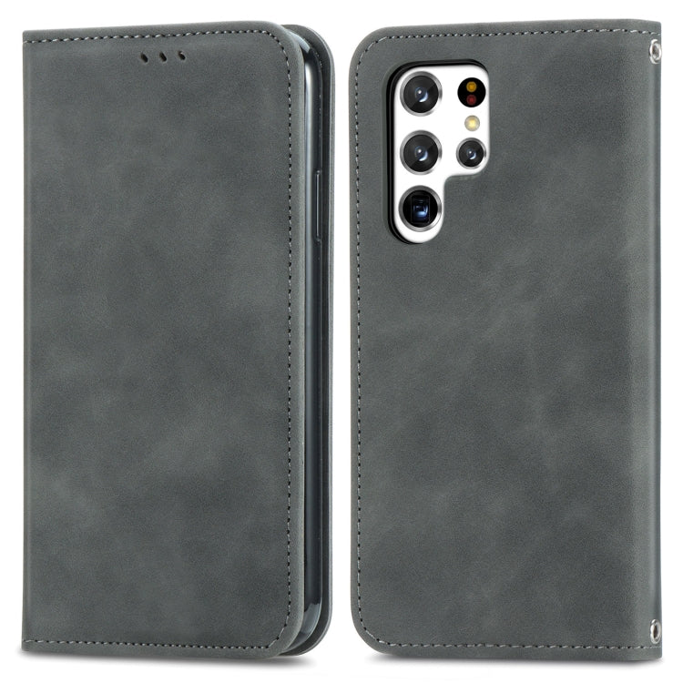For Samsung Galaxy S22 Ultra 5G Retro Skin Feel Magnetic Horizontal Flip Leather Case with Holder & Card Slots & Wallet & Photo Frame