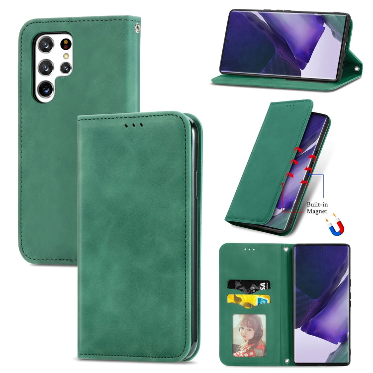 For Samsung Galaxy S22 Ultra 5G Retro Skin Feel Magnetic Horizontal Flip Leather Case with Holder & Card Slots & Wallet & Photo Frame