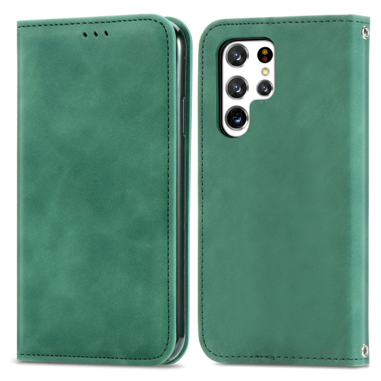 For Samsung Galaxy S22 Ultra 5G Retro Skin Feel Magnetic Horizontal Flip Leather Case with Holder & Card Slots & Wallet & Photo Frame