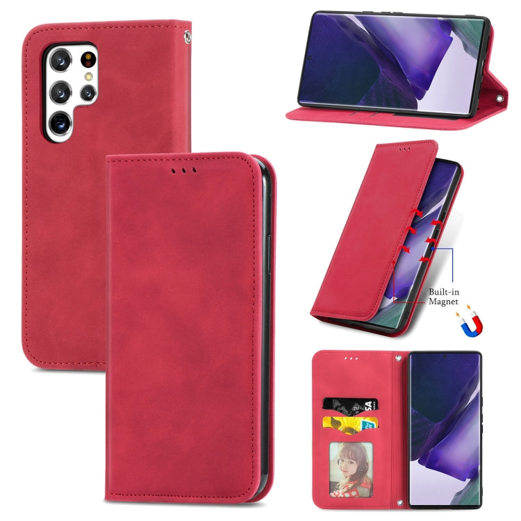 For Samsung Galaxy S22 Ultra 5G Retro Skin Feel Magnetic Horizontal Flip Leather Case with Holder & Card Slots & Wallet & Photo Frame