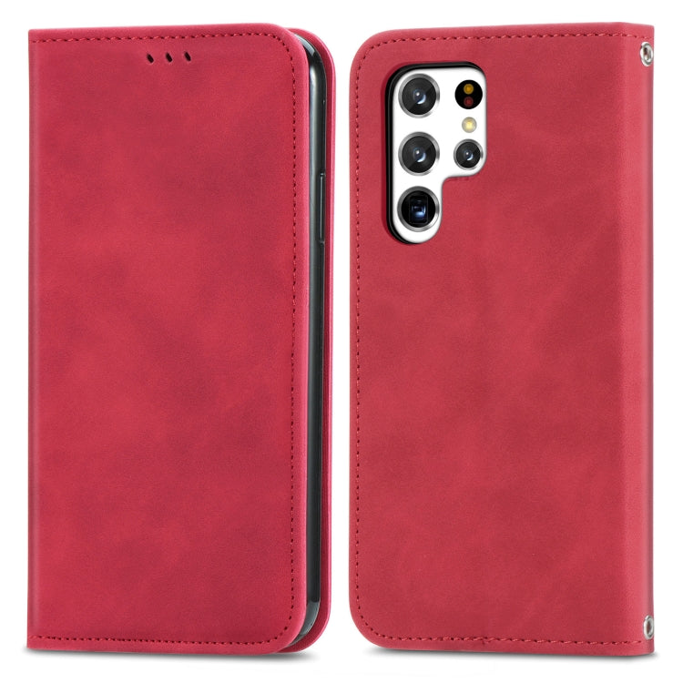 For Samsung Galaxy S22 Ultra 5G Retro Skin Feel Magnetic Horizontal Flip Leather Case with Holder & Card Slots & Wallet & Photo Frame