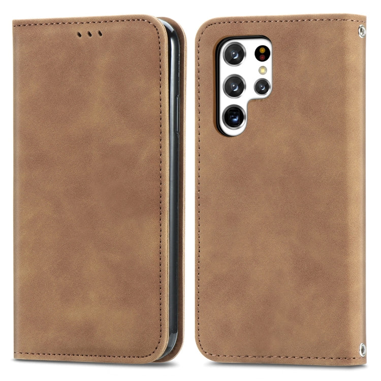 For Samsung Galaxy S22 Ultra 5G Retro Skin Feel Magnetic Horizontal Flip Leather Case with Holder & Card Slots & Wallet & Photo Frame