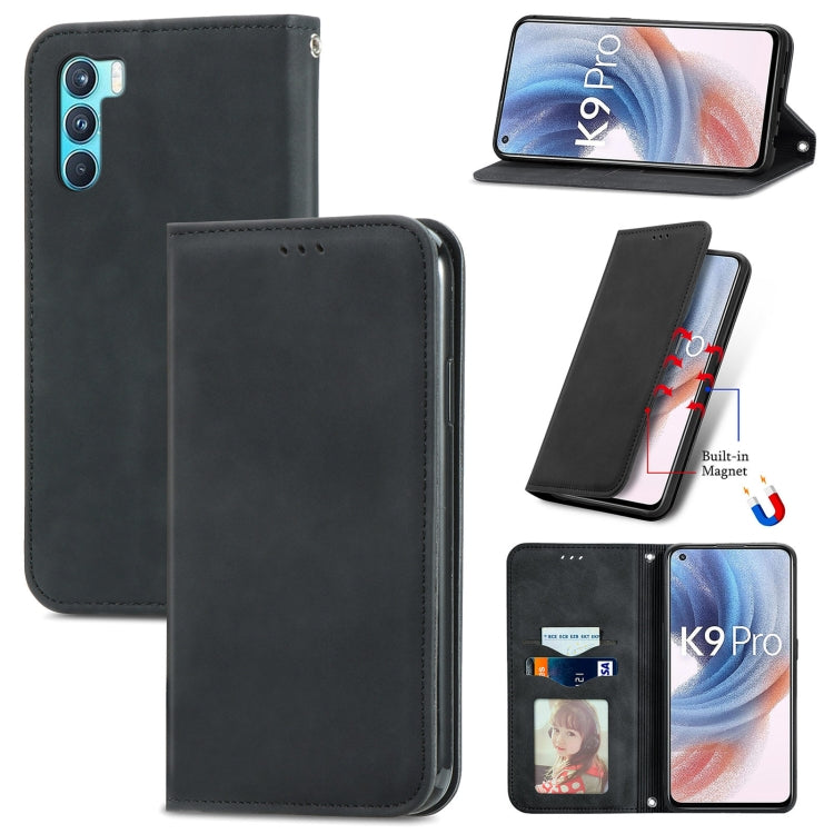 For OPPO  K9 Pro Retro Skin Feel Magnetic Horizontal Flip Leather Case with Holder & Card Slots & Wallet & Photo Frame