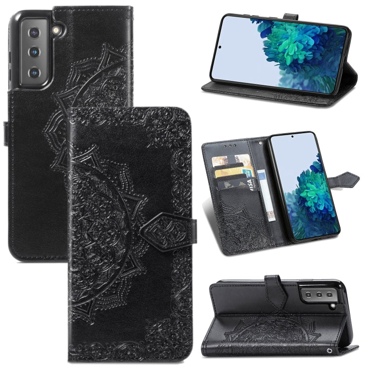 For Samsung Galaxy S22 5G Mandala Flower Embossed Horizontal Flip Leather Case with Holder & Card Slots & Wallet & Lanyard