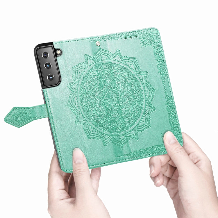 For Samsung Galaxy S22 5G Mandala Flower Embossed Horizontal Flip Leather Case with Holder & Card Slots & Wallet & Lanyard