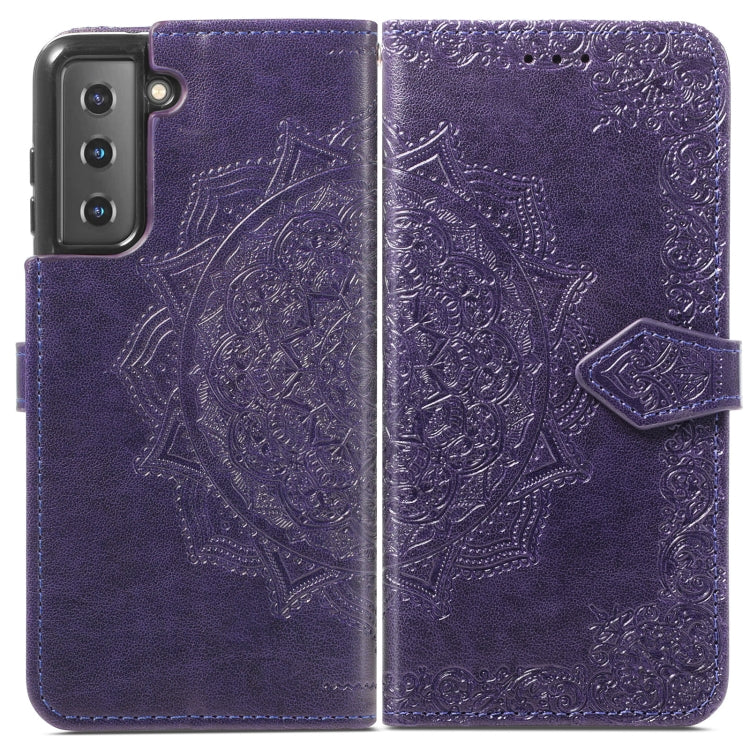For Samsung Galaxy S22 5G Mandala Flower Embossed Horizontal Flip Leather Case with Holder & Card Slots & Wallet & Lanyard