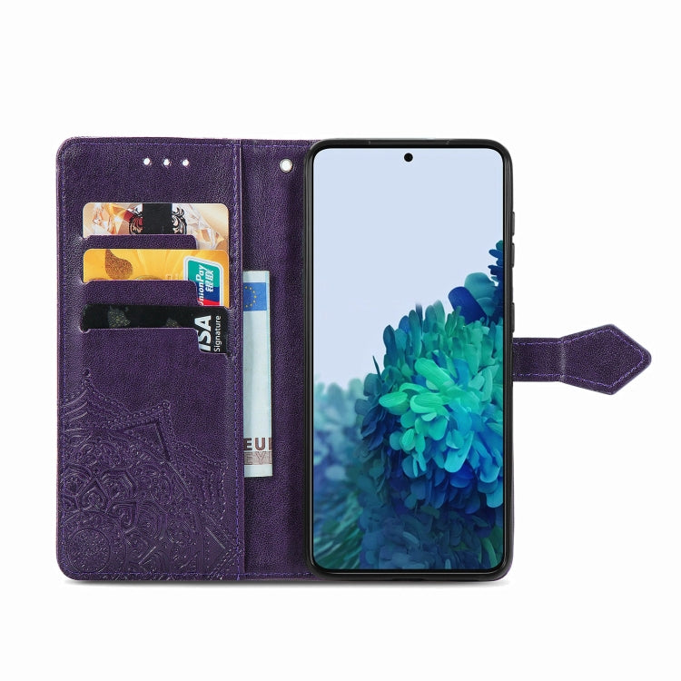 For Samsung Galaxy S22 5G Mandala Flower Embossed Horizontal Flip Leather Case with Holder & Card Slots & Wallet & Lanyard