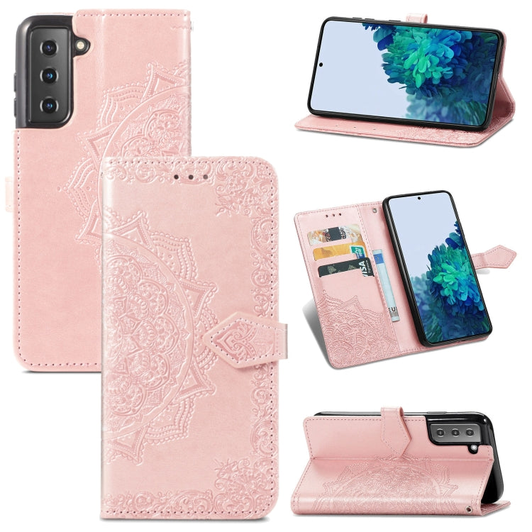 For Samsung Galaxy S22 5G Mandala Flower Embossed Horizontal Flip Leather Case with Holder & Card Slots & Wallet & Lanyard