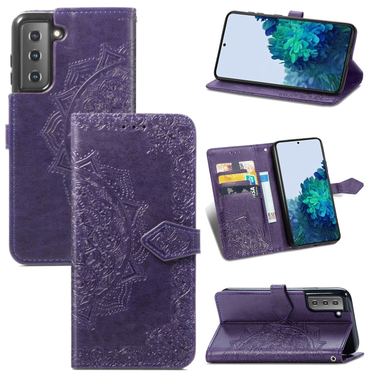 For Samsung Galaxy S22+ 5G Mandala Flower Embossed Horizontal Flip Leather Case with Holder & Card Slots & Wallet & Lanyard