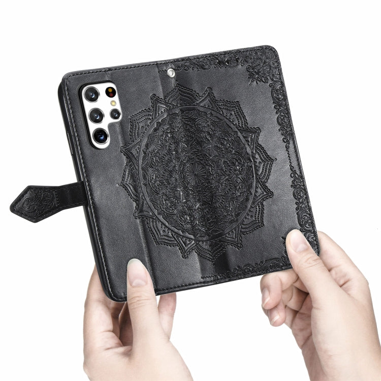 For Samsung Galaxy S22 Ultra 5G Mandala Flower Embossed Horizontal Flip Leather Case with Holder & Card Slots & Wallet & Lanyard