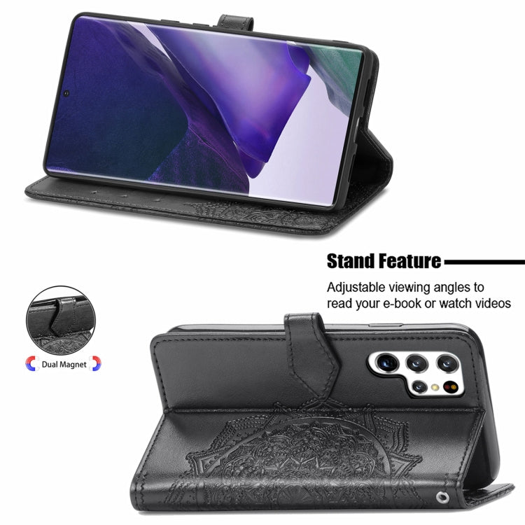 For Samsung Galaxy S22 Ultra 5G Mandala Flower Embossed Horizontal Flip Leather Case with Holder & Card Slots & Wallet & Lanyard