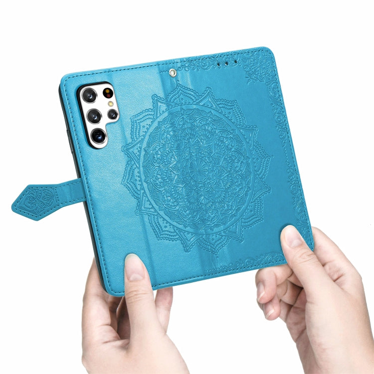 For Samsung Galaxy S22 Ultra 5G Mandala Flower Embossed Horizontal Flip Leather Case with Holder & Card Slots & Wallet & Lanyard