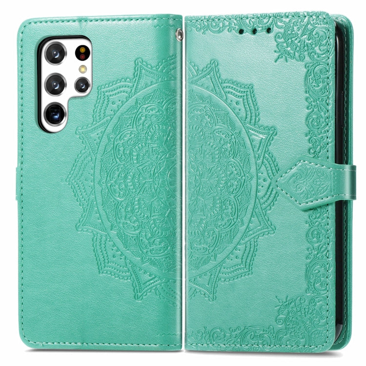 For Samsung Galaxy S22 Ultra 5G Mandala Flower Embossed Horizontal Flip Leather Case with Holder & Card Slots & Wallet & Lanyard