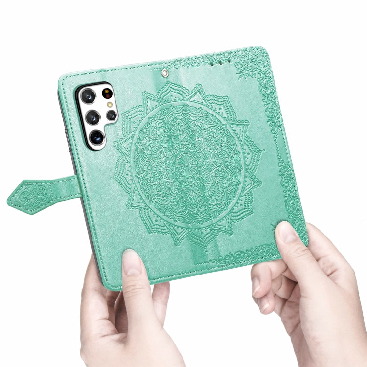 For Samsung Galaxy S22 Ultra 5G Mandala Flower Embossed Horizontal Flip Leather Case with Holder & Card Slots & Wallet & Lanyard