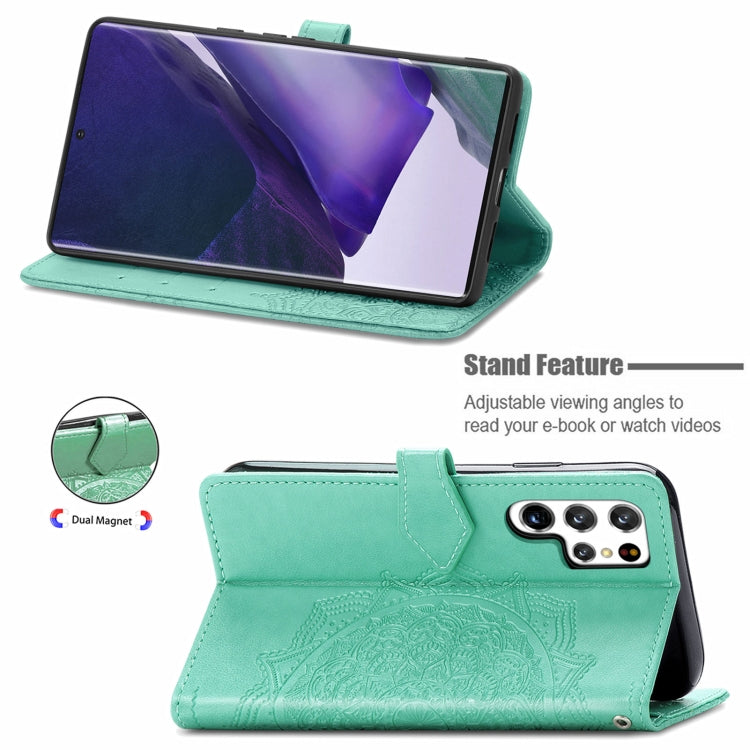 For Samsung Galaxy S22 Ultra 5G Mandala Flower Embossed Horizontal Flip Leather Case with Holder & Card Slots & Wallet & Lanyard